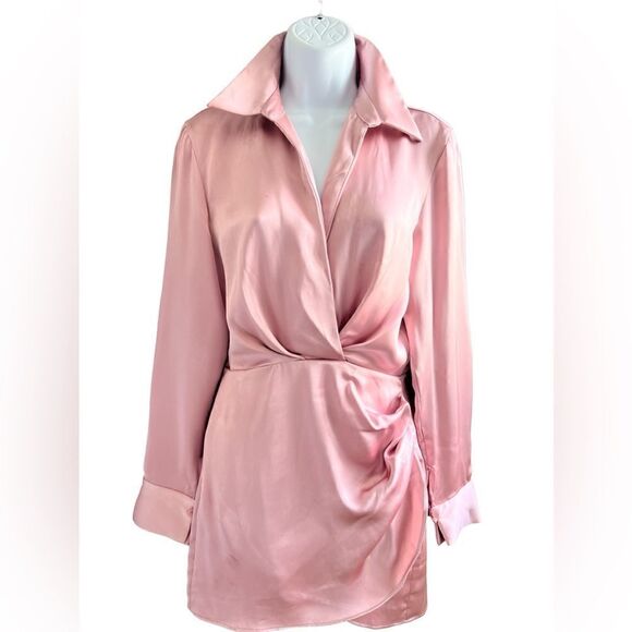 ZARA Blush Pink Satin Wrap Dress Size XS - Picture 1 of 11